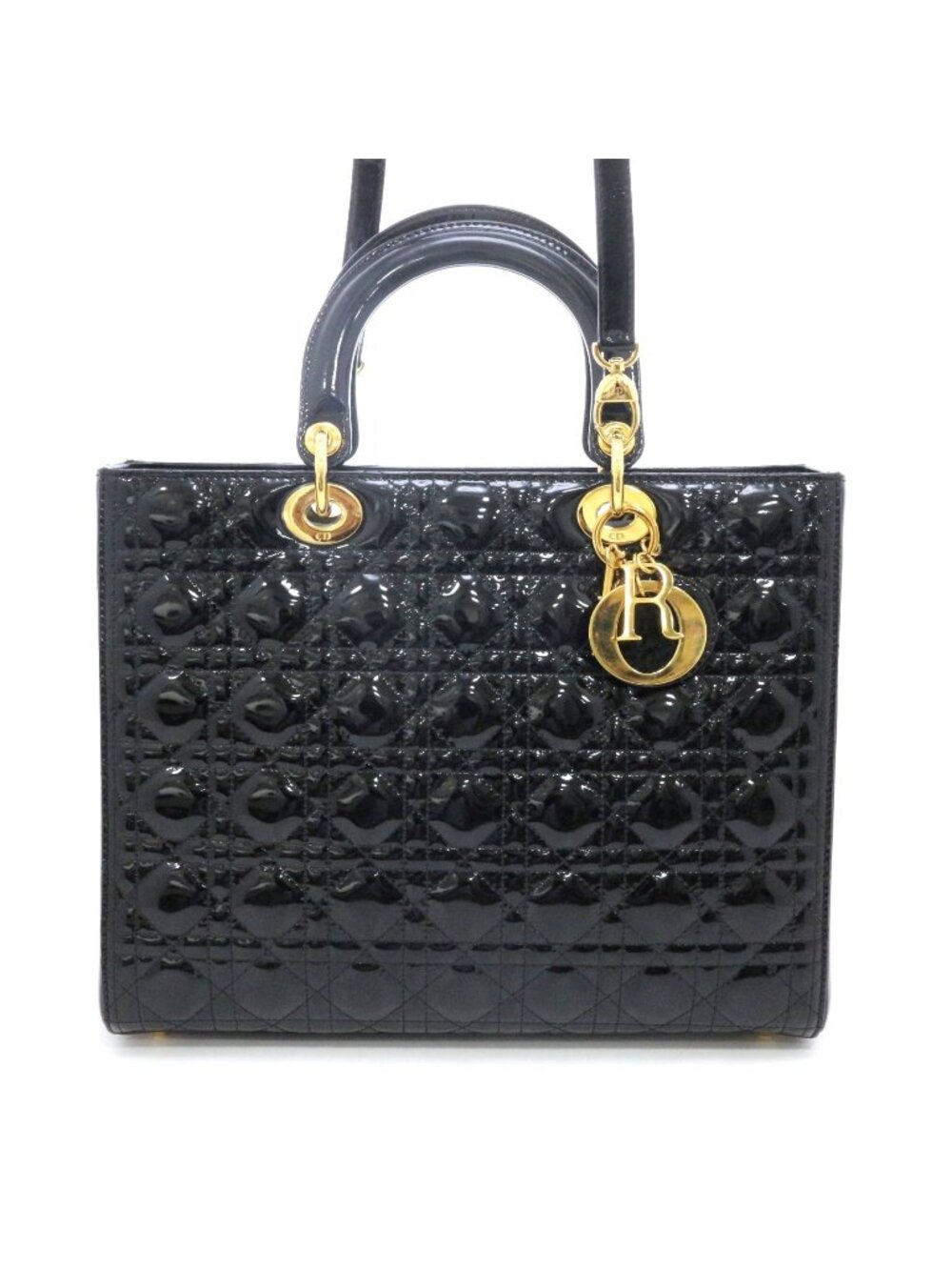Dior Cannage Lady Dior Large Handbag Patent Leather Black